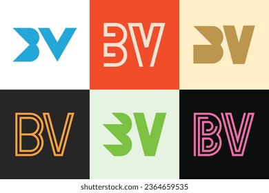 Set of letter BV logos. Abstract logos collection with letters. Geometrical abstract logos