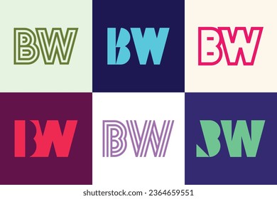 Set of letter BW logos. Abstract logos collection with letters. Geometrical abstract logos
