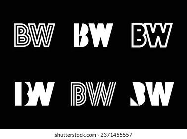 Conjunto de logotipos BW de letras. Resumen de colección de logotipos con letras. Logotipos geométricos abstractos