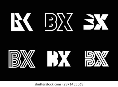 Conjunto de logotipos BX de carta. Resumen de colección de logotipos con letras. Logotipos geométricos abstractos