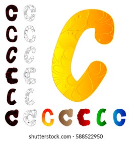 Set of letter C, filled with floral elements.