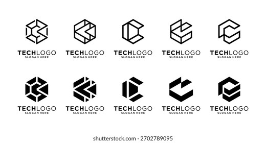 Set of letter C hexagon logo design inspiration, Geometric abstract logo icon vector isolated on white background.
