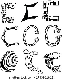Una plantilla de iconos de conjunto de letras C adecuada para banner alfabético y contenido con estilo de caricatura de doodle