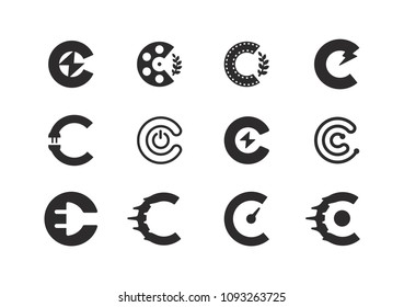 Set of Letter C Logo Design Template. Cinema, Speed, Electric, Flash, Power Creative Concepts.