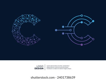 Set of letter C logo design for digital technology symbol.