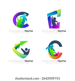 Set letter C logo with people care design community, charity logos