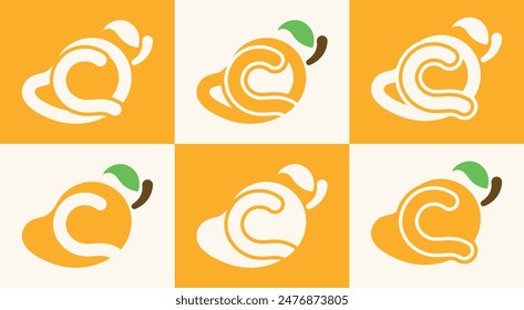 Set of letter C mango logo. This logo combines letters and a mango fruit. Perfect for fruit shops, juice store, farms, and the like.