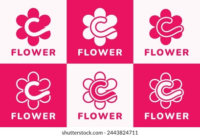 Set of letter C pink flower logo. This logo combines letters and pink flower shapes. Suitable for flower shops, flower farms, accessories shops and the like.