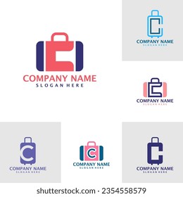 Set of Letter C with Suitcase logo design vector. Initial C with Suitcase logo design template concept