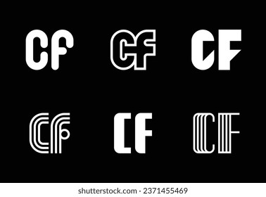 Set of letter CF logos. Abstract logos collection with letters. Geometrical abstract logos