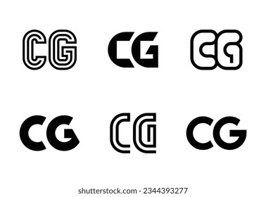 Set of letter CG logos. Abstract logos collection with letters. Geometrical abstract logos