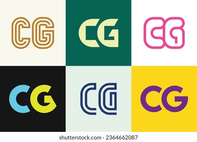 Set of letter CG logos. Abstract logos collection with letters. Geometrical abstract logos
