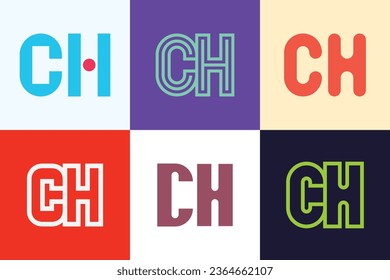 Set of letter CH logos. Abstract logos collection with letters. Geometrical abstract logos