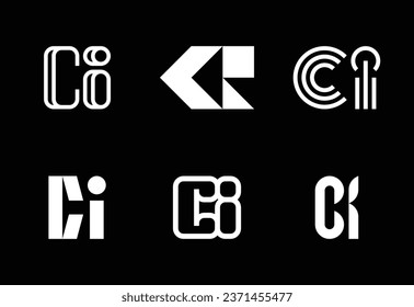 Set von Buchstaben CI-Logos. Abstrakte Logos-Kollektion mit Buchstaben. Abstrakte geometrische Logos