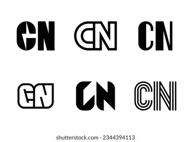 Set of letter CN logos. Abstract logos collection with letters. Geometrical abstract logos