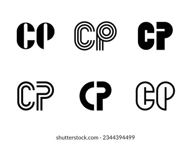 Conjunto de logotipos CP de letras. Resumen de colección de logotipos con letras. Logotipos geométricos abstractos