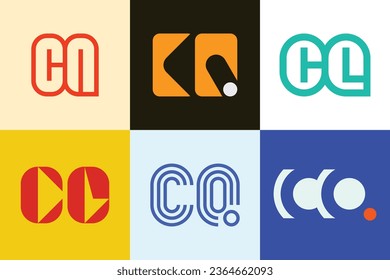Set of letter CQ logos. Abstract logos collection with letters. Geometrical abstract logos