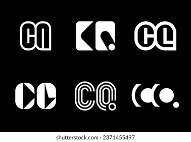 Set of letter CQ logos. Abstract logos collection with letters. Geometrical abstract logos
