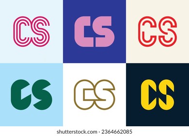 Set of letter CS logos. Abstract logos collection with letters. Geometrical abstract logos