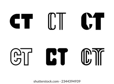 Conjunto de logotipos CT de letras. Resumen de colección de logotipos con letras. Logotipos geométricos abstractos