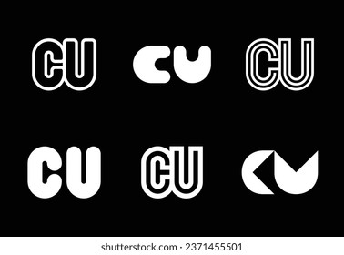 Set of letter CU logos. Abstract logos collection with letters. Geometrical abstract logos