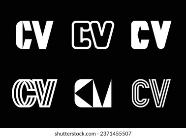 Set of letter CV logos. Abstract logos collection with letters. Geometrical abstract logos