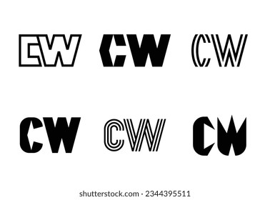 Conjunto de logotipos CW de letras. Resumen de colección de logotipos con letras. Logotipos geométricos abstractos