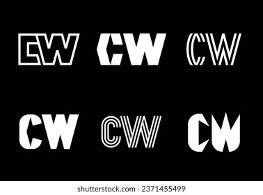 Conjunto de logotipos CW de letras. Resumen de colección de logotipos con letras. Logotipos geométricos abstractos