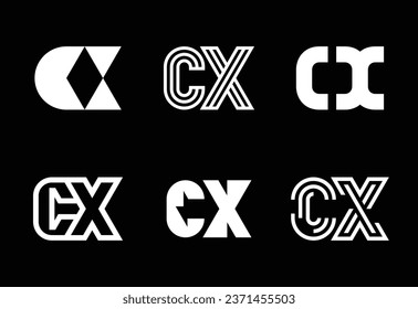 Set of letter CX logos. Abstract logos collection with letters. Geometrical abstract logos
