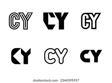Set of letter CY logos. Abstract logos collection with letters. Geometrical abstract logos