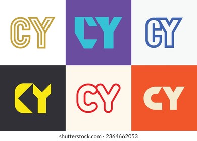 Conjunto de logotipos CY de letras. Resumen de colección de logotipos con letras. Logotipos geométricos abstractos