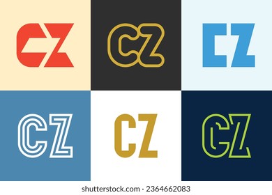 Set of letter CZ logos. Abstract logos collection with letters. Geometrical abstract logos
