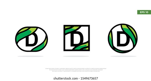 set of letter d inside frame leaf logo. modern icon, template design