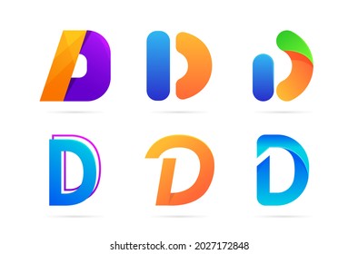 Set of the letter D logo design. Colorful initial collection, simple, gradient, 3d