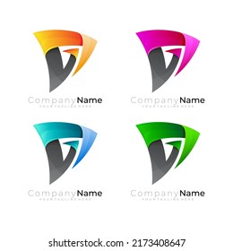 Set letter D logo with play design, audio logos