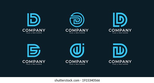 Set of letter d monogram logo design bundle vector. Logo can be used for icon, brand, identity, line, technology, and business company