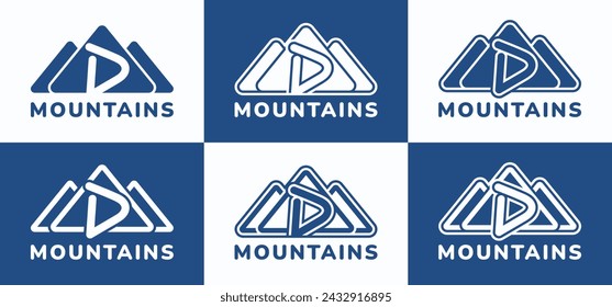 Set of letter D round mountains logo. This logo combines letters and mountain shapes. Suitable for nature lovers, hiking shops, outdoor tool shops and the like.