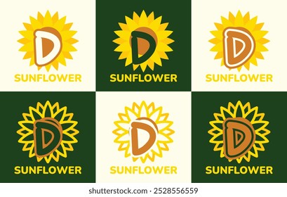 Set of letter D sunflower logo. This logo combines letters and sunflower shapes. Suitable for flower shops, flower farms, flower accessories shops and the like.