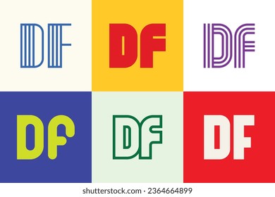 Conjunto de logotipos DF de letras. Resumen de colección de logotipos con letras. Logotipos geométricos abstractos