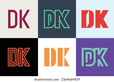 Set of letter DK logos. Abstract logos collection with letters. Geometrical abstract logos