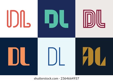 Set of letter DL logos. Abstract logos collection with letters. Geometrical abstract logos