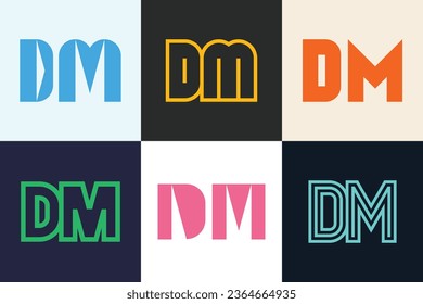 Set of letter DM logos. Abstract logos collection with letters. Geometrical abstract logos