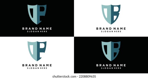 set of letter dp and db logo design vector with icon shield creative