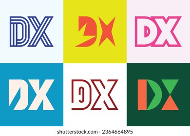 Conjunto de logotipos DX de letras. Resumen de colección de logotipos con letras. Logotipos geométricos abstractos