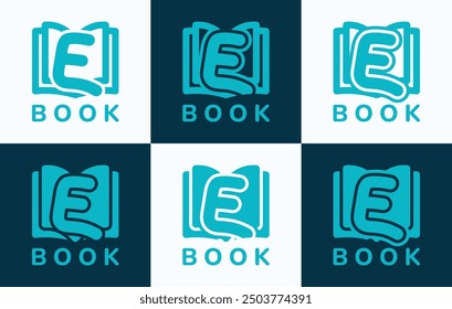 Set of letter E book logo. This logo combines letters and book shapes. Perfect for education, schools, tutoring and the likes.