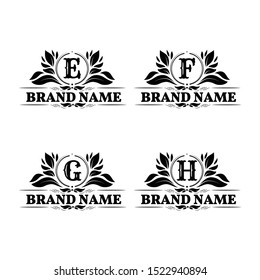 Set Letter E F G H logo. Beautiful set Logotype design with frame