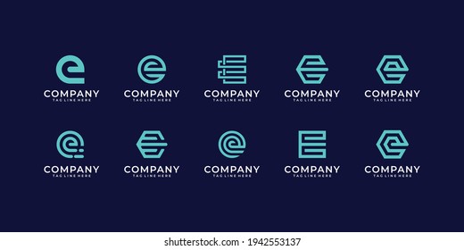 Set of letter e logo design vector inspiration bundle. Logo can be used for icon, brand, identity, monogram, line, and business company