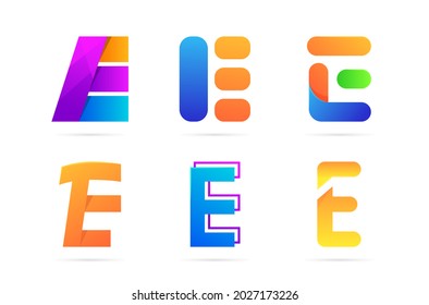 Set of the letter E logo design. Colorful initial collection, simple, gradient, 3d