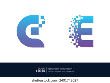 Set of letter E logo design for digital technology symbol.