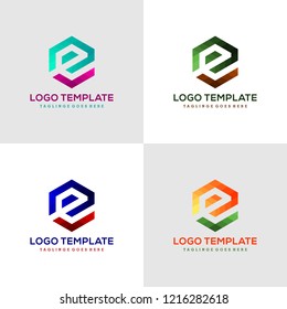 set of letter E Vector Origami Logo icon. Colorful Abstract Design template element logo icon